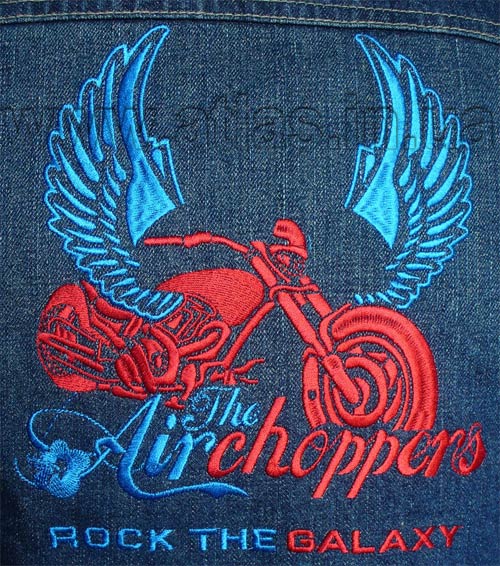 «The Airchoppers» художня вишивка на байкерській куртці збільшений фрагмент