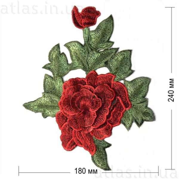 Роза красная 2 бутона нашивка на сетке 180x240 мм