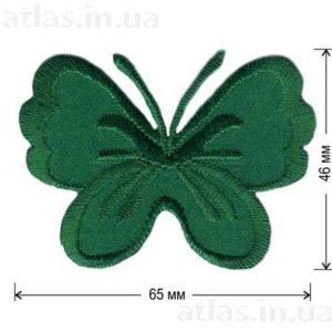 зеленая бабочка на атласе нашивка 65x46 мм
