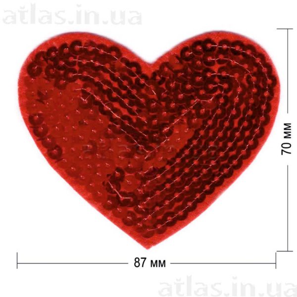 сердце пайетка нашивка красная 87х70 мм