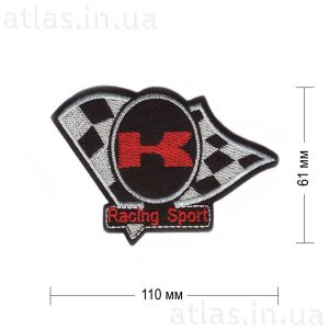 Нашивка "Kawasaki sport" 110x61 мм белая c красным на черном фоне