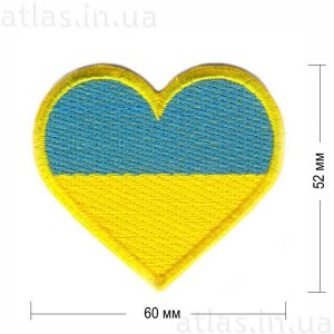 сердце флаг нашивка желто-голубая 60х52 мм