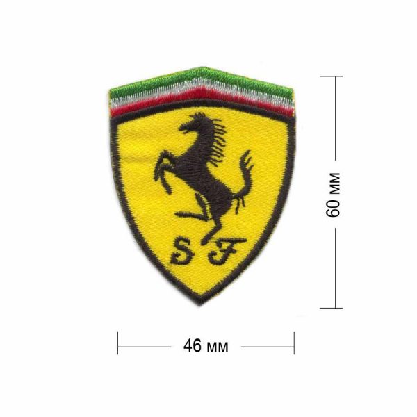 Нашивка "FERRARI" 46х60  мм на желтой основе