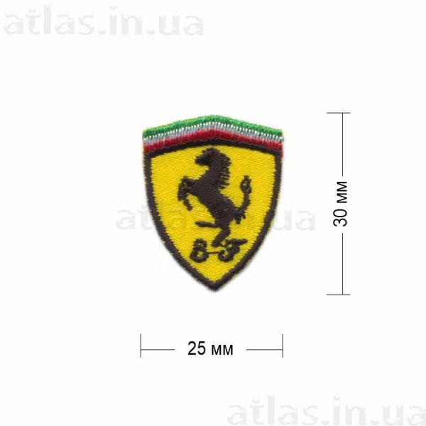 Нашивка "FERRARI " 25x30  мм на желтой основе