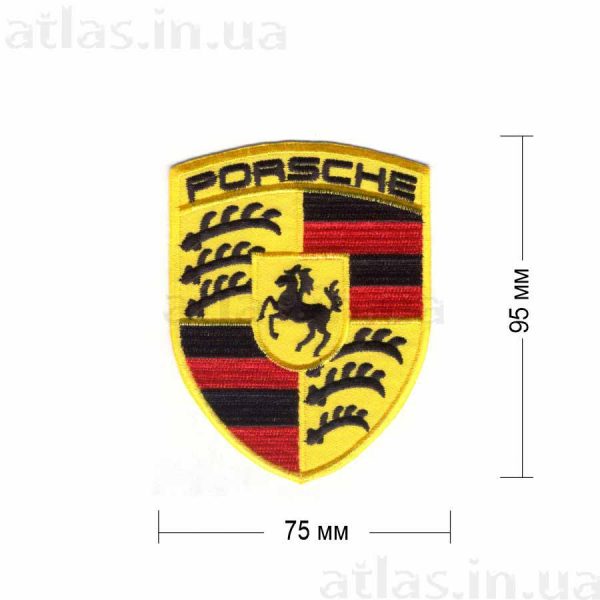 Нашивка "PORSCHE" 75х95 мм на желтой основе