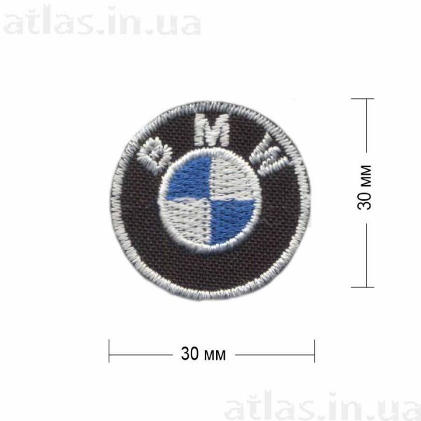 Нашивка "BMW" 30х30 мм на черной основе