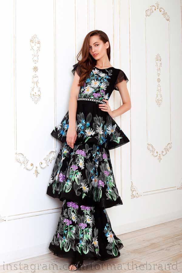 Black dress with computer embroidery