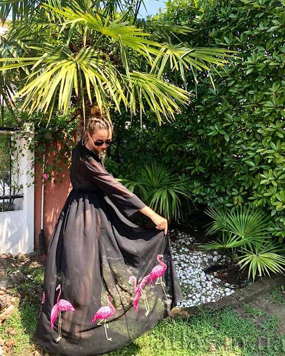 Embroidered Flamingo Dress